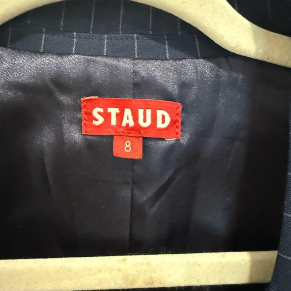 STAUD Navy Pinstripe Blazer Jacket - Picture 2 of 6
